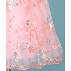 Babyhug Woven Cap Sleeves Party Frock with Floral Applique  - Peach