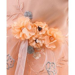 Babyhug Woven Cap Sleeves Party Frock with Floral Applique  - Peach