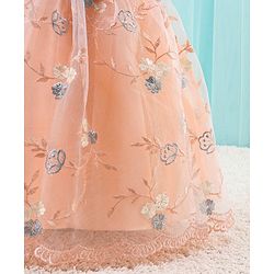 Babyhug Woven Cap Sleeves Party Frock with Floral Applique  - Peach