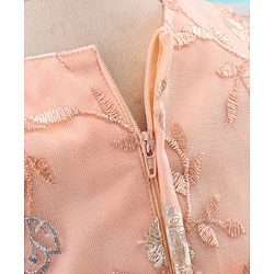 Babyhug Woven Cap Sleeves Party Frock with Floral Applique  - Peach