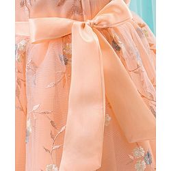 Babyhug Woven Cap Sleeves Party Frock with Floral Applique  - Peach