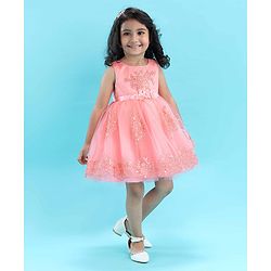 Babyhug Sleeveless Embroidered Party Frock -  Peach