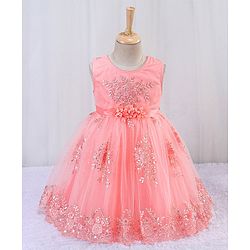 Babyhug Sleeveless Embroidered Party Frock -  Peach