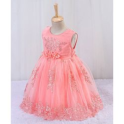 Babyhug Sleeveless Embroidered Party Frock -  Peach