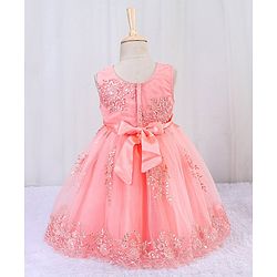 Babyhug Sleeveless Embroidered Party Frock -  Peach