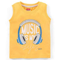 Babyhug Cotton Knit Sleeveless T-Shirts Music Print - Yellow