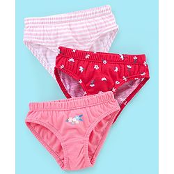 Babyhug 100% Cotton Panties Stripes & Floral Print Pack of 3- Pink & Red