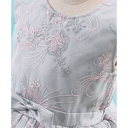 Babyhug Woven Sleeveless Party Frock with Ribbon Detailing & Floral Embroidery - Grey