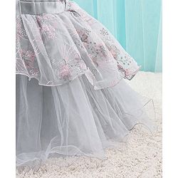 Babyhug Woven Sleeveless Party Frock with Ribbon Detailing & Floral Embroidery - Grey