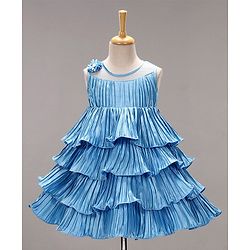 Babyhug Sleeveless Tiered Party Dress with Floral Corsage - Frozen Blue