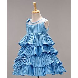 Babyhug Sleeveless Tiered Party Dress with Floral Corsage - Frozen Blue