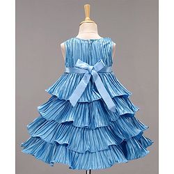 Babyhug Sleeveless Tiered Party Dress with Floral Corsage - Frozen Blue
