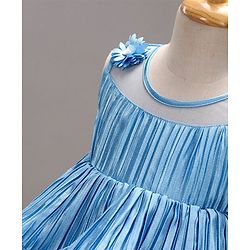 Babyhug Sleeveless Tiered Party Dress with Floral Corsage - Frozen Blue