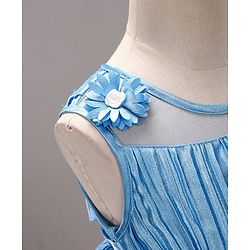 Babyhug Sleeveless Tiered Party Dress with Floral Corsage - Frozen Blue
