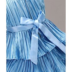 Babyhug Sleeveless Tiered Party Dress with Floral Corsage - Frozen Blue
