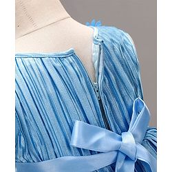 Babyhug Sleeveless Tiered Party Dress with Floral Corsage - Frozen Blue