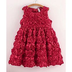Babyhug Sleeveless 3D Applique Party Frock with Headband - Red
