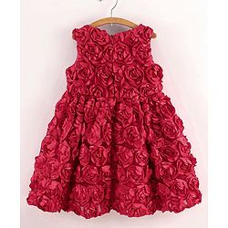 Babyhug Sleeveless 3D Applique Party Frock with Headband - Red