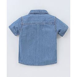 Babyhug Cotton Half Sleeves Washed Denim Shirt With Embroidered Badge- Blue
