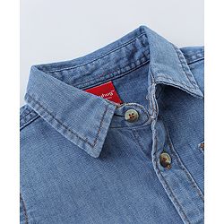 Babyhug Cotton Half Sleeves Washed Denim Shirt With Embroidered Badge- Blue