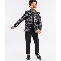 Babyhug Full Sleeves Party Suit With Bow Floral Print- Black