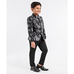 Babyhug Full Sleeves Party Suit With Bow Floral Print- Black