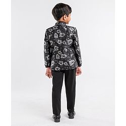 Babyhug Full Sleeves Party Suit With Bow Floral Print- Black