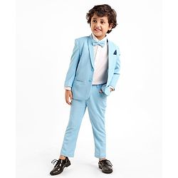 Babyhug Full Sleeves Classic Stretch Fit Party Suit Bow - Blue & White