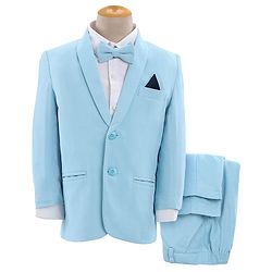 Babyhug Full Sleeves Classic Stretch Fit Party Suit Bow - Blue & White