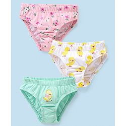 Babyhug 100% Cotton Floral & Duck Printed Panties Pack of 3 - Pink & White