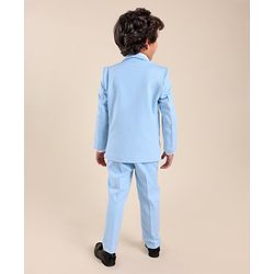 Babyhug Woven Full Sleeves Solid Stretch Fit Party Suit with Bow Tie - Sky Blue