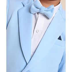 Babyhug Woven Full Sleeves Solid Stretch Fit Party Suit with Bow Tie - Sky Blue