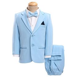 Babyhug Woven Full Sleeves Solid Stretch Fit Party Suit with Bow Tie - Sky Blue
