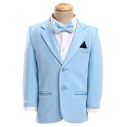 Babyhug Woven Full Sleeves Solid Stretch Fit Party Suit with Bow Tie - Sky Blue