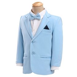 Babyhug Woven Full Sleeves Solid Stretch Fit Party Suit with Bow Tie - Sky Blue