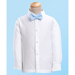 Babyhug Woven Full Sleeves Solid Stretch Fit Party Suit with Bow Tie - Sky Blue