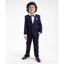 Babyhug Full Sleeves Stretch Fit Solid Color Party Suit - Blue