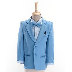 Babyhug Full Sleeves Solid Party Suit With Bow- Powder Blue