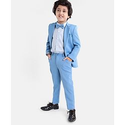 Babyhug Full Sleeves Solid Party Suit With Bow- Powder Blue