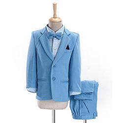 Babyhug Full Sleeves Solid Party Suit With Bow- Powder Blue