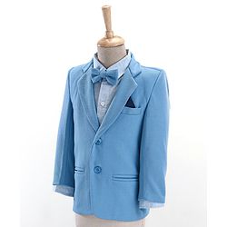 Babyhug Full Sleeves Solid Party Suit With Bow- Powder Blue
