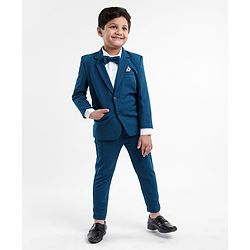 Babyhug Full Sleeves Stretch Fit Party Suit with Bow - Teal Blue