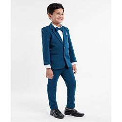 Babyhug Full Sleeves Stretch Fit Party Suit with Bow - Teal Blue
