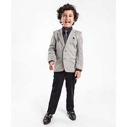Babyhug Full Sleeves Four Way Stretch Fit Textured Party Suit With Blazer & Tie- Grey