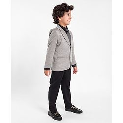 Babyhug Full Sleeves Four Way Stretch Fit Textured Party Suit With Blazer & Tie- Grey