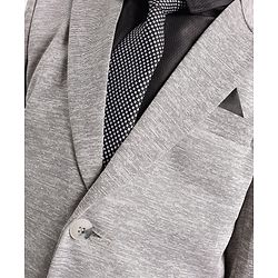 Babyhug Full Sleeves Four Way Stretch Fit Textured Party Suit With Blazer & Tie- Grey