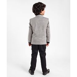 Babyhug Full Sleeves Four Way Stretch Fit Textured Party Suit With Blazer & Tie- Grey