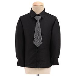 Babyhug Full Sleeves Four Way Stretch Fit Textured Party Suit With Blazer & Tie- Grey
