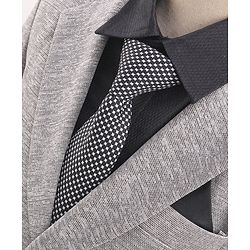 Babyhug Full Sleeves Four Way Stretch Fit Textured Party Suit With Blazer & Tie- Grey
