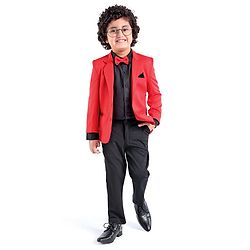 Babyhug Full Sleeves Stretch Fit Party Suit Bow - Red & Black